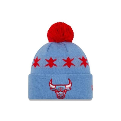 Blue Chicago Bulls Hat - New Era NBA 2019 NBA Authentics City Series Pom Knit Beanie USA4089537